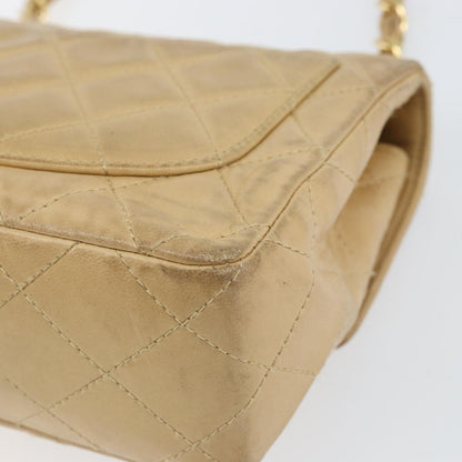 Chanel Vintage Square Classic Single Flap Bag Quilted Lambskin, BEIGE, LEATHER, Shoulder bag