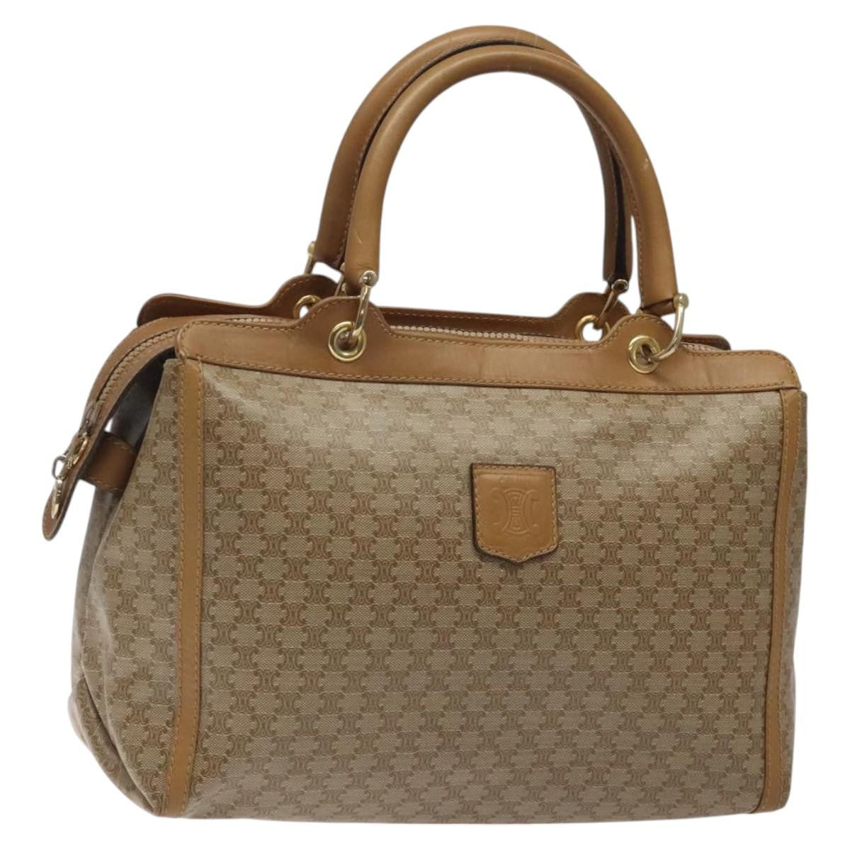 Celine Macadam Handbag Macadam with leather, BEIGE, CANVAS, Handbag