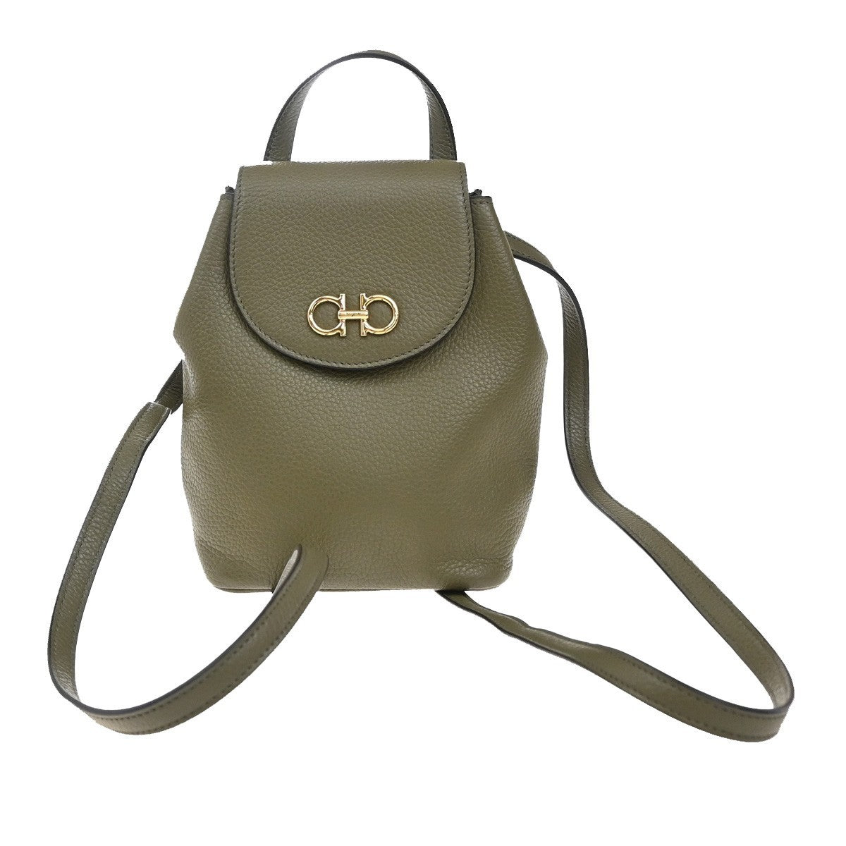 Salvatore Ferragamo Gancini Backpack Leather, KHAKI, LEATHER, Backpack