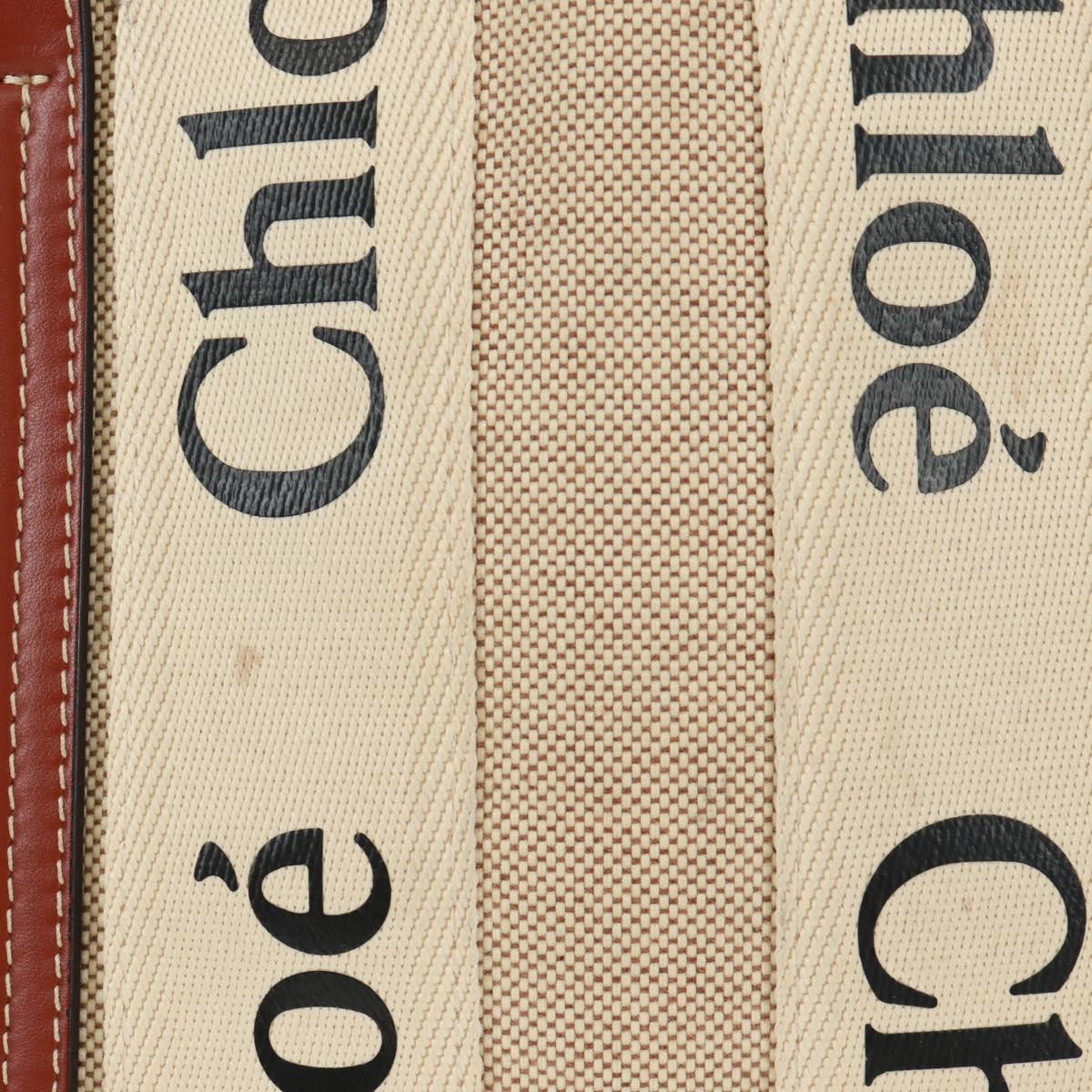 Chloe Woody Convertible Tote Canvas with Leather, BEIGE, CANVAS, Tote bag