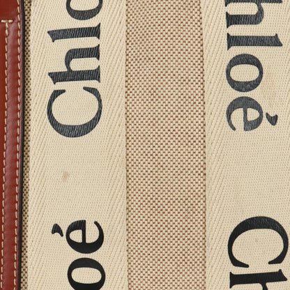 Chloe Woody Convertible Tote Canvas with Leather, BEIGE, CANVAS, Tote bag