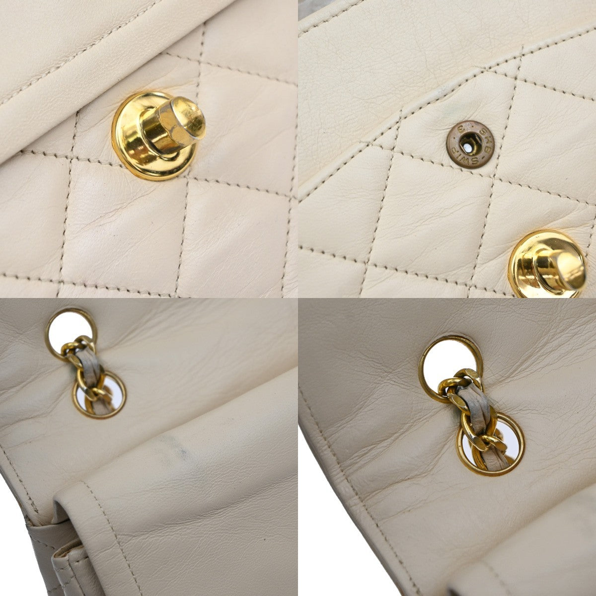 Chanel Vintage Two Tone CC Flap Bag Quilted Lambskin, BEIGE, LEATHER, Shoulder bag