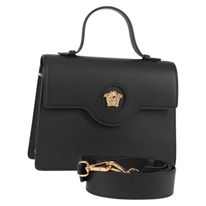 Versace La Medusa Top Handle Bag Leather, BLACK, LEATHER, Handbag