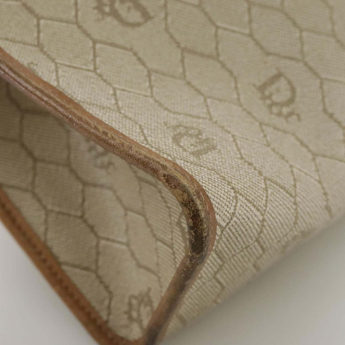 Christian Dior Vintage Honeycomb Zip Pouch Canvas and Leather, BEIGE, CANVAS, Clutche & pouche
