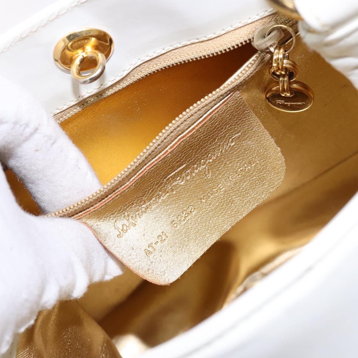 Salvatore Ferragamo Vintage Gancini Convertible Top Handle Bag Leather, WHITE, LEATHER, Handbag