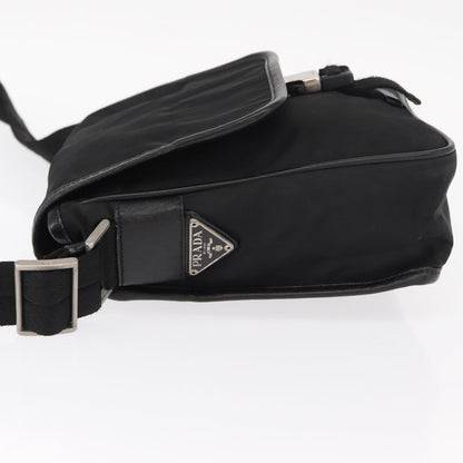 Prada Logo Flap Messenger Bag Tessuto, Black, Nylon, Shoulder Bag