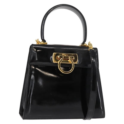 Salvatore Ferragamo Gancini handbag Patent leather, BLACK, PATENT_LEATHER, Handbag