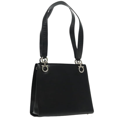 Salvatore Ferragamo Gancini Shoulder Bag Leather, BLACK, LEATHER, Tote bag