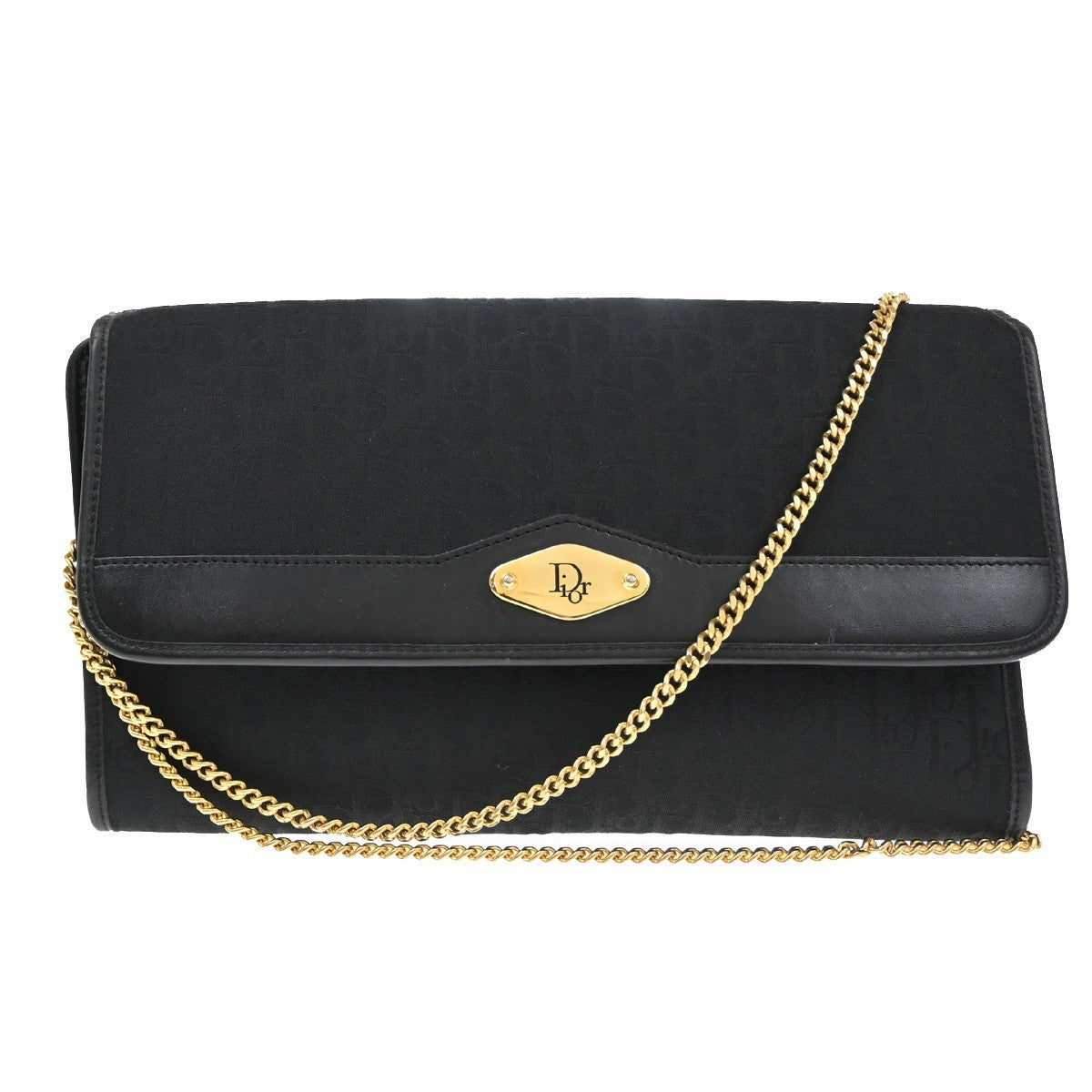 Christian Dior Vintage Chain Flap Shoulder Bag Diorissimo Canvas, BLACK, CANVAS, Shoulder bag