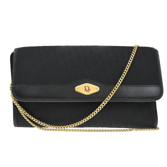 Christian Dior Vintage Chain Flap Shoulder Bag Diorissimo Canvas, BLACK, CANVAS, Shoulder bag