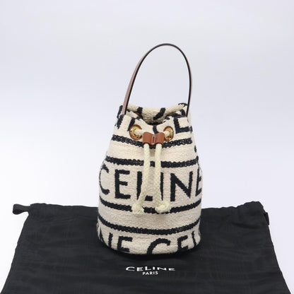 Celine Teen Drawstring Plein Soleil Bucket Bag Canvas with Leather, WHITE, CANVAS, Crossbody bag
