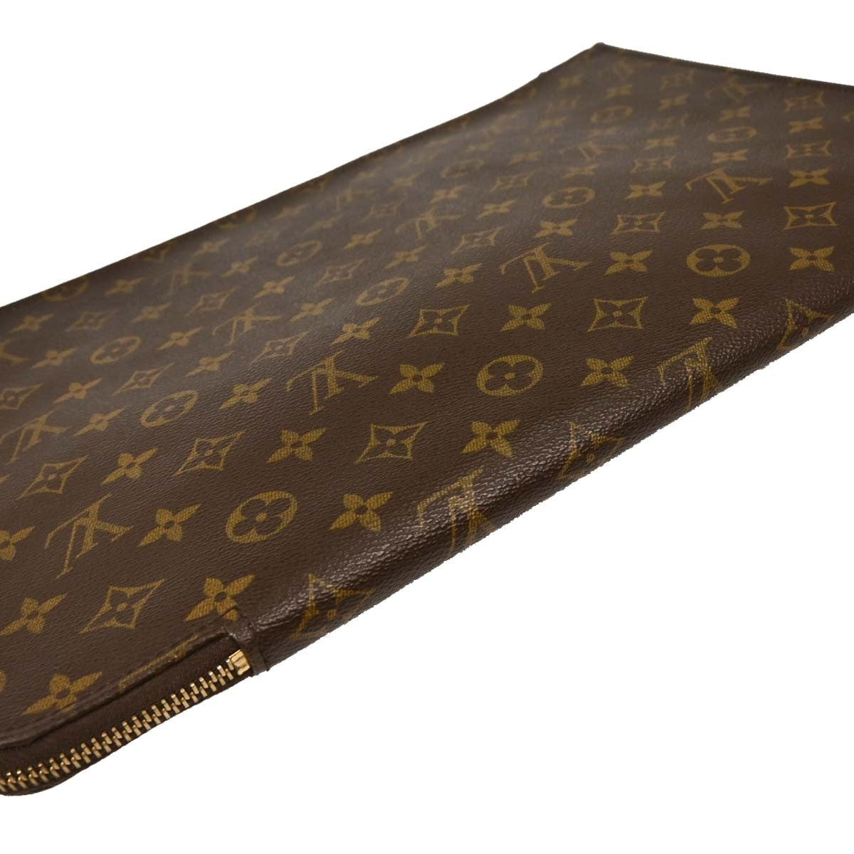 Louis Vuitton Poche Documents Monogram Canvas, BROWN, CANVAS, Clutche & pouche