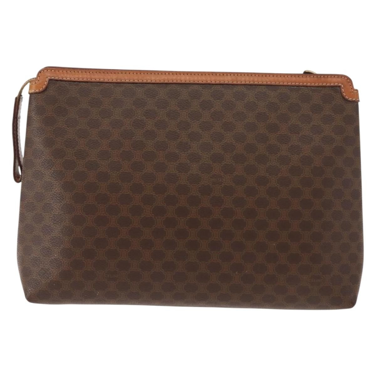 Celine Circle Logo Macadam Pouch Canvas and Leather, BROWN, CANVAS, Clutche & pouche