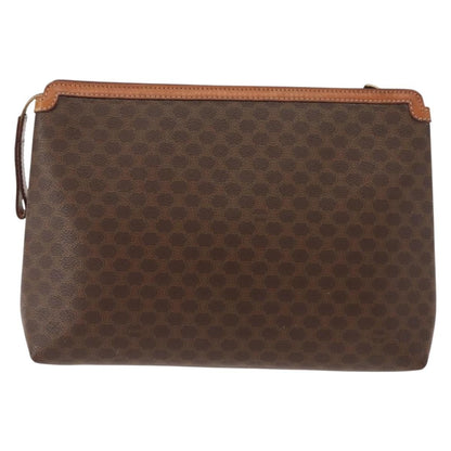 Celine Circle Logo Macadam Pouch Canvas and Leather, BROWN, CANVAS, Clutche & pouche