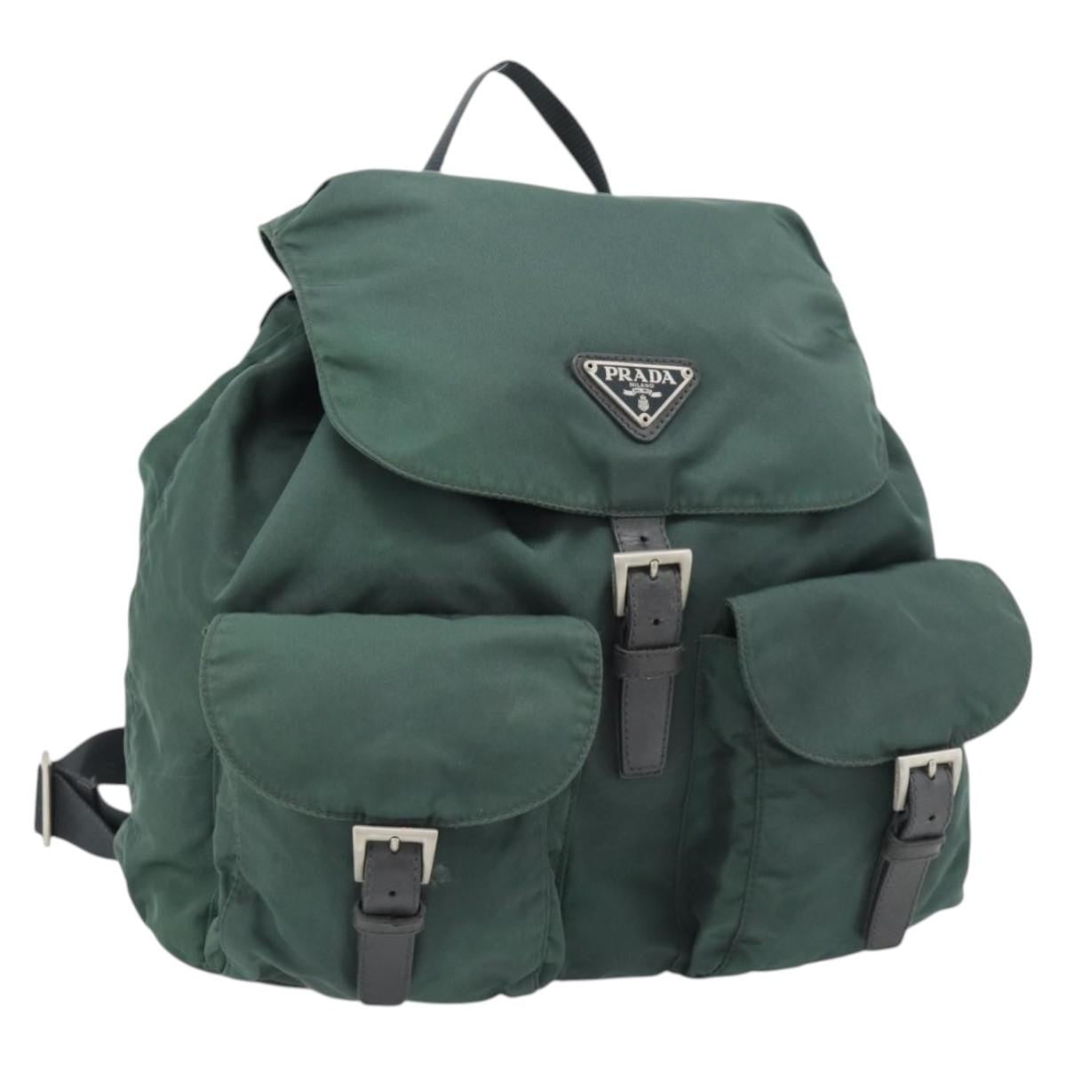 Prada Double Front Pocket Backpack Tessuto, Green, Nylon, Backpack