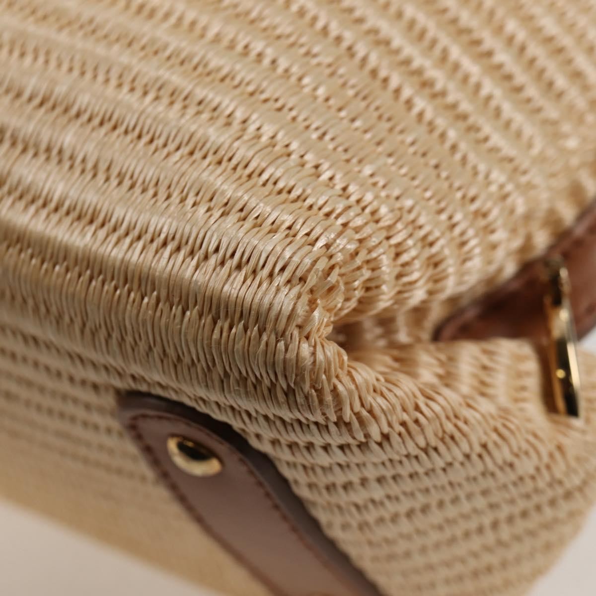 Salvatore Ferragamo Sofia Satchel Raffia with Leather, BEIGE, WOOD, Handbag