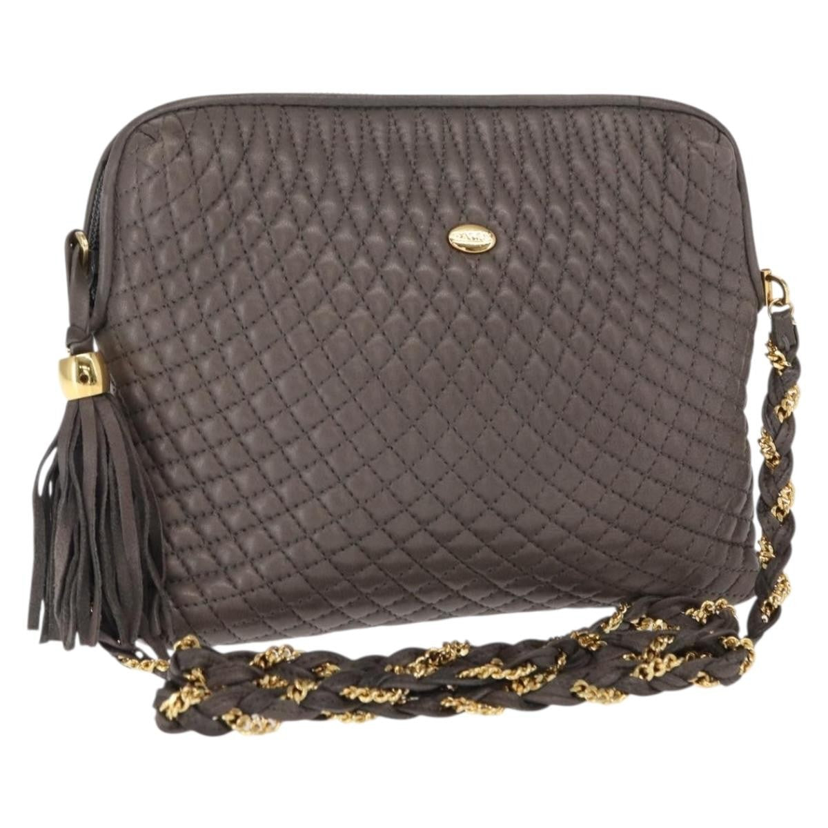 Bally Vintage Chain Shoulder Bag Quilted Leather, Gray, Leather, Shoulder Bag