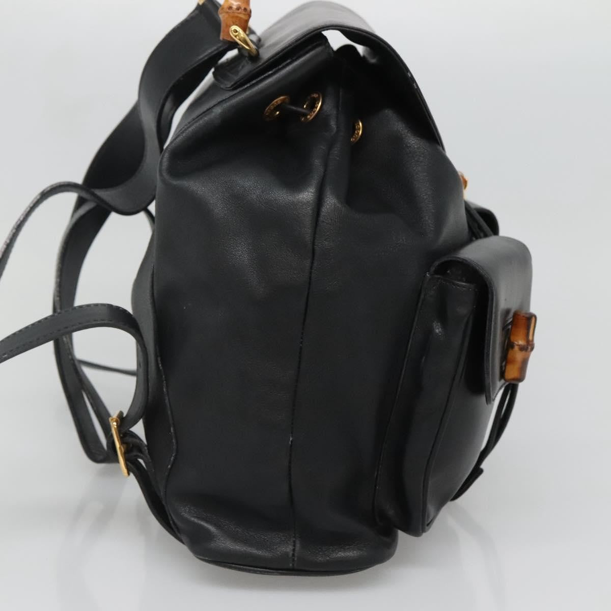 Gucci Vintage Bamboo Backpack Leather, BLACK, LEATHER, Backpack