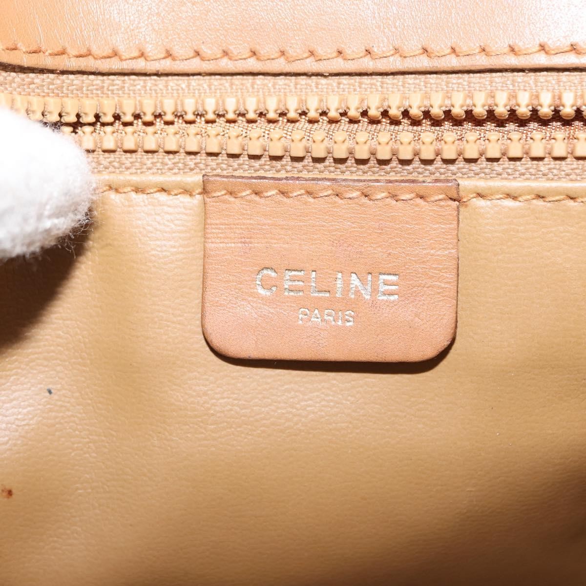 Celine Vintage Macadam Shoulder Bag Canvas and Leather, BEIGE, CANVAS, Shoulder bag