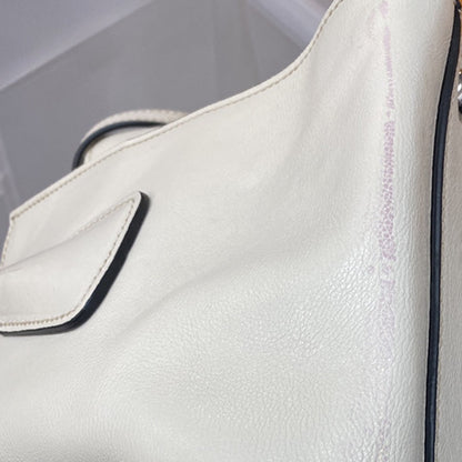 Prada Twin Pocket Shopping Tote City Calfskin, WHITE, LEATHER, Handbag