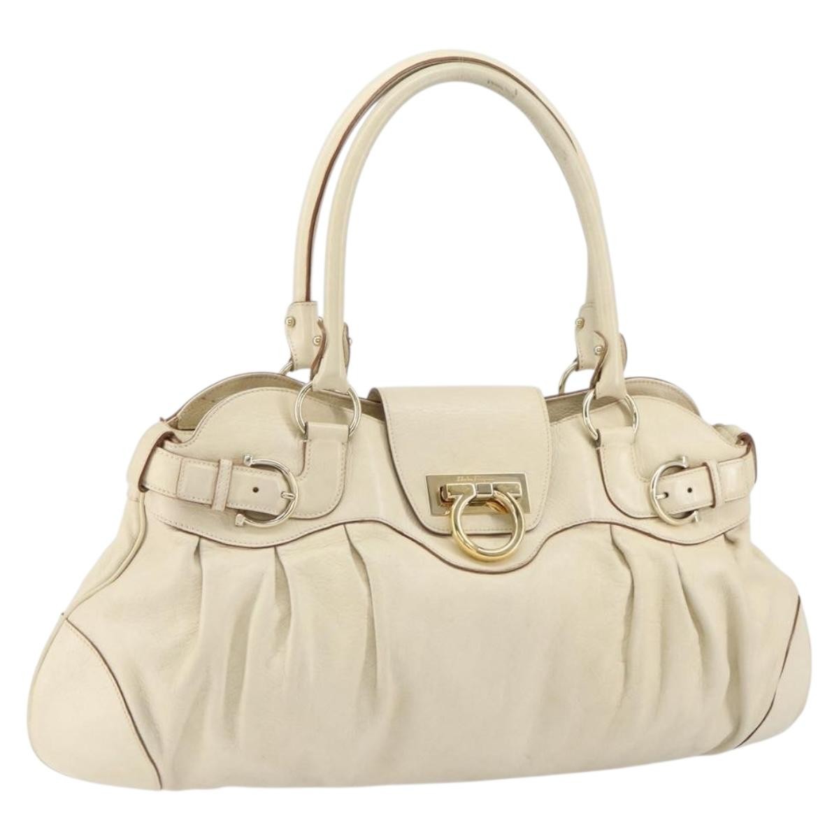 Salvatore Ferragamo Gancini handbag Leather, WHITE, LEATHER, Handbag