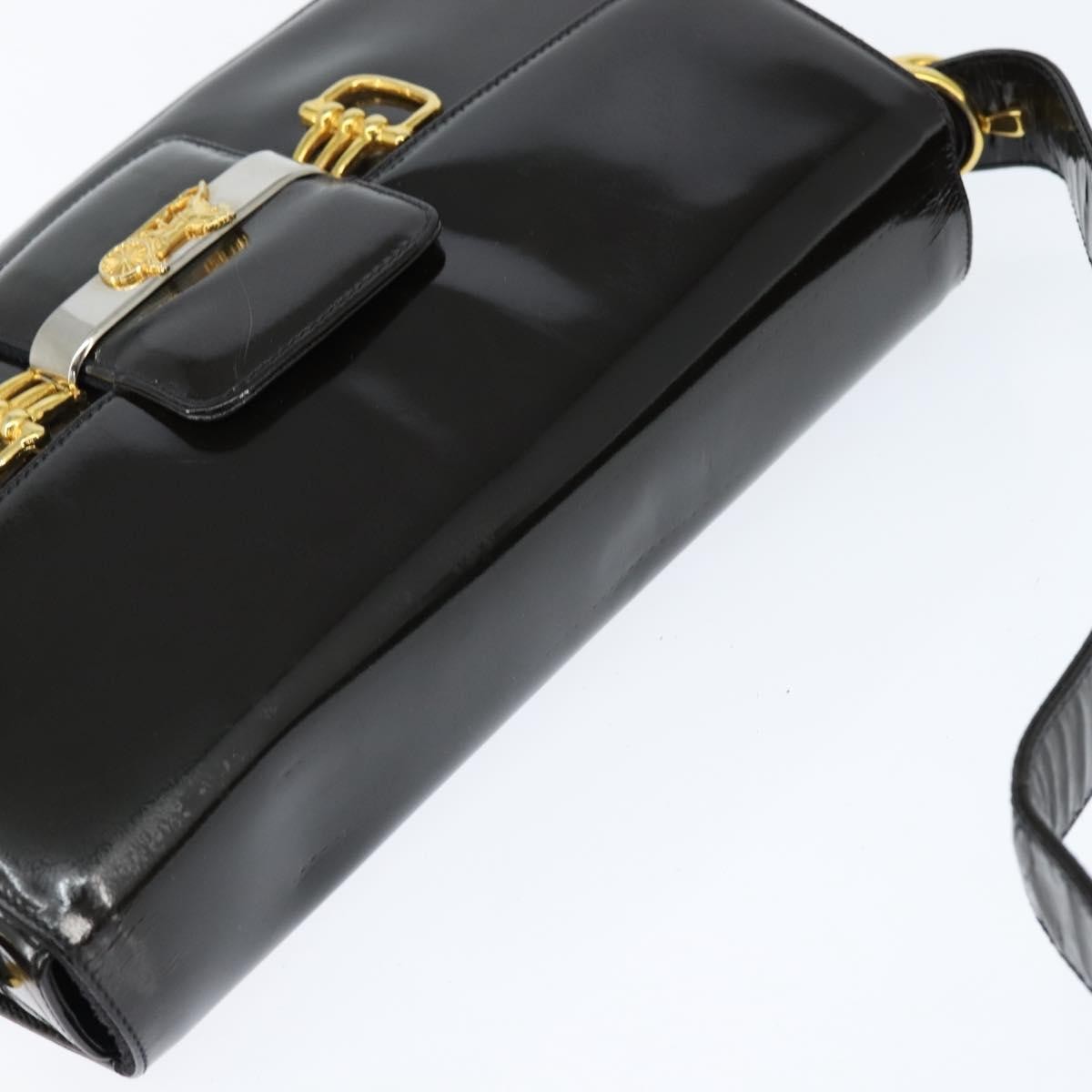 Celine Vintage Carriage Flap Clutch Leather, BLACK, PATENT_LEATHER, Shoulder bag