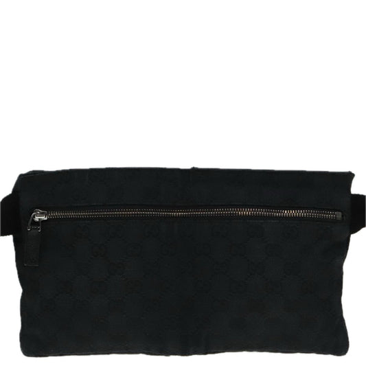Gucci Vintage Double Belt Bag GG Canvas with Leather, BLACK, CANVAS, Clutche & pouche