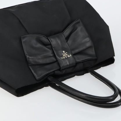 Prada Bow Tote Tessuto with Leather, BLACK, NYLON, Tote bag