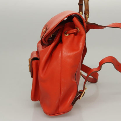 Gucci Vintage Bamboo Backpack Leather, ORANGE, LEATHER, Backpack