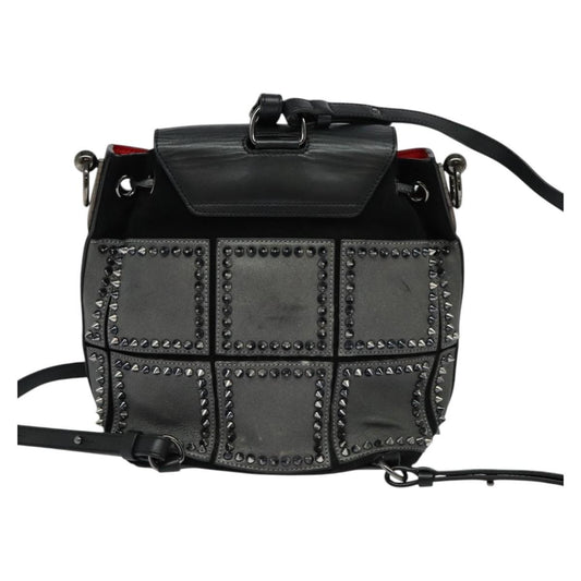 Christian Louboutin Lucky L Convertible Backpack Spiked Leather and Suede, BLACK, LEATHER, Backpack