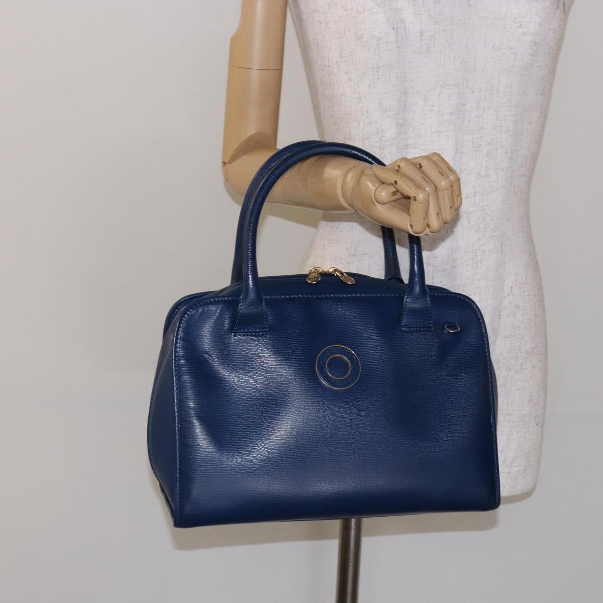 Celine Circle Logo Handbag Leather, BLUE, LEATHER, Handbag