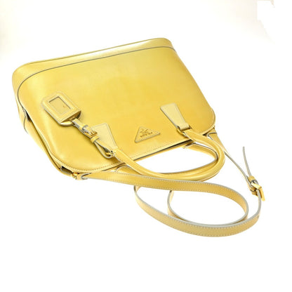 Prada Open Promenade Bag Saffiano Leather, Yellow, Leather, Handbag