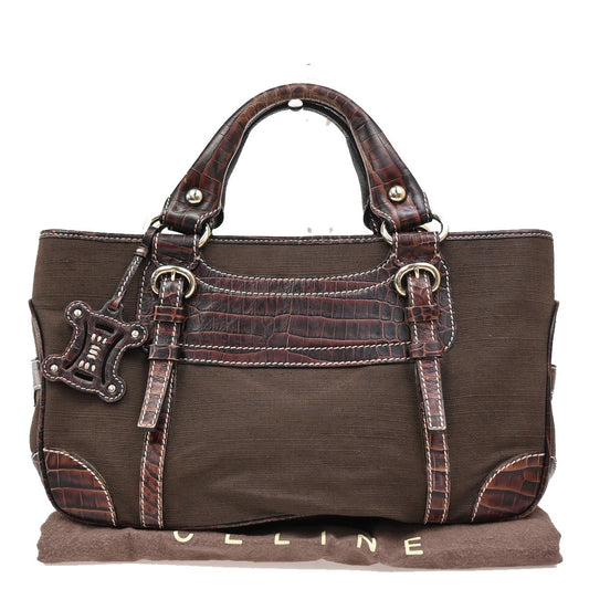 Celine Boogie Satchel Leather, BROWN, CANVAS, Handbag