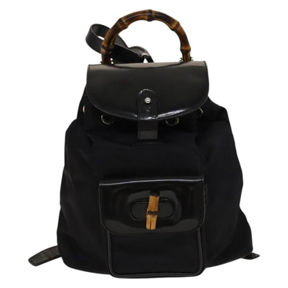 Gucci Vintage Bamboo Backpack Canvas and Leather, BLACK, CANVAS, Backpack
