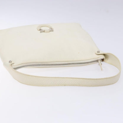 Salvatore Ferragamo Gancini Shoulder Bag Leather, WHITE, LEATHER, Shoulder bag