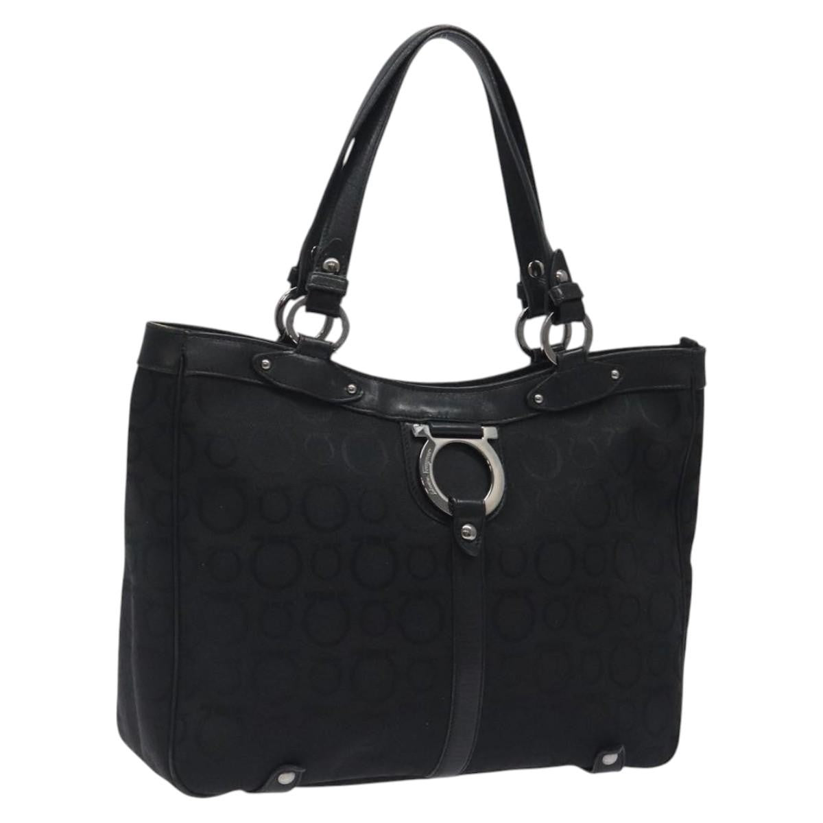 Salvatore Ferragamo Gancini Tote Gancini Canvas, BLACK, CANVAS, Tote bag