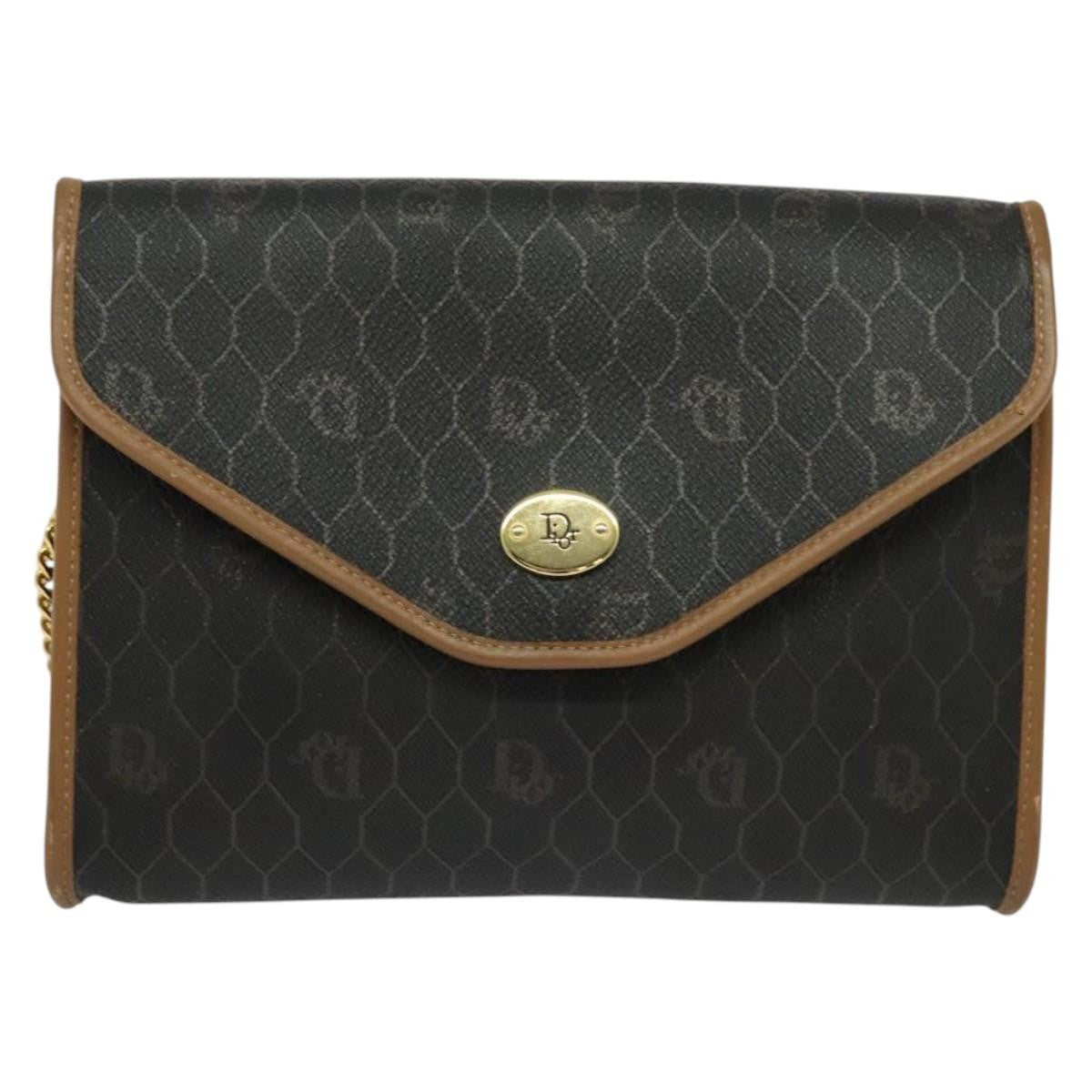 Christian Dior Vintage Honeycomb Flap Crossbody Bag Canvas and Leather, BLACK, CANVAS, Crossbody bag