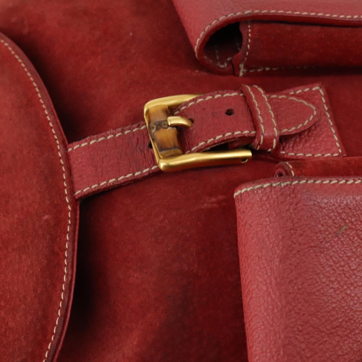 Gucci Vintage Bamboo Backpack Suede, RED, SUEDE, Backpack