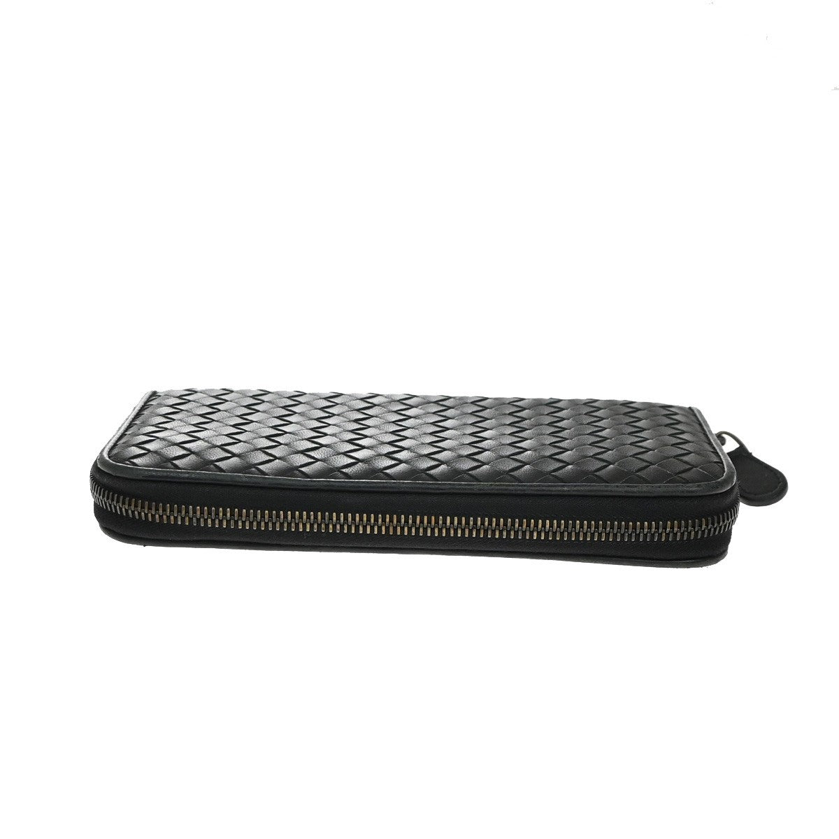 Bottega Veneta Intrecciato Long Zip  Wallet Leather, Black, Leather, Wallet