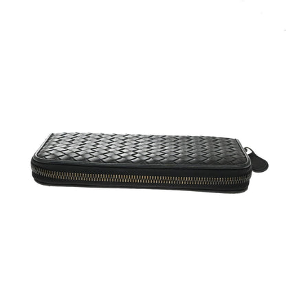 Bottega Veneta Intrecciato Long Zip  Wallet Leather, Black, Leather, Wallet