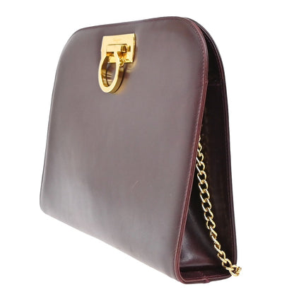 Salvatore Ferragamo Vintage Gancini Chain Shoulder Bag Leather, BURGUNDY, LEATHER, Shoulder bag