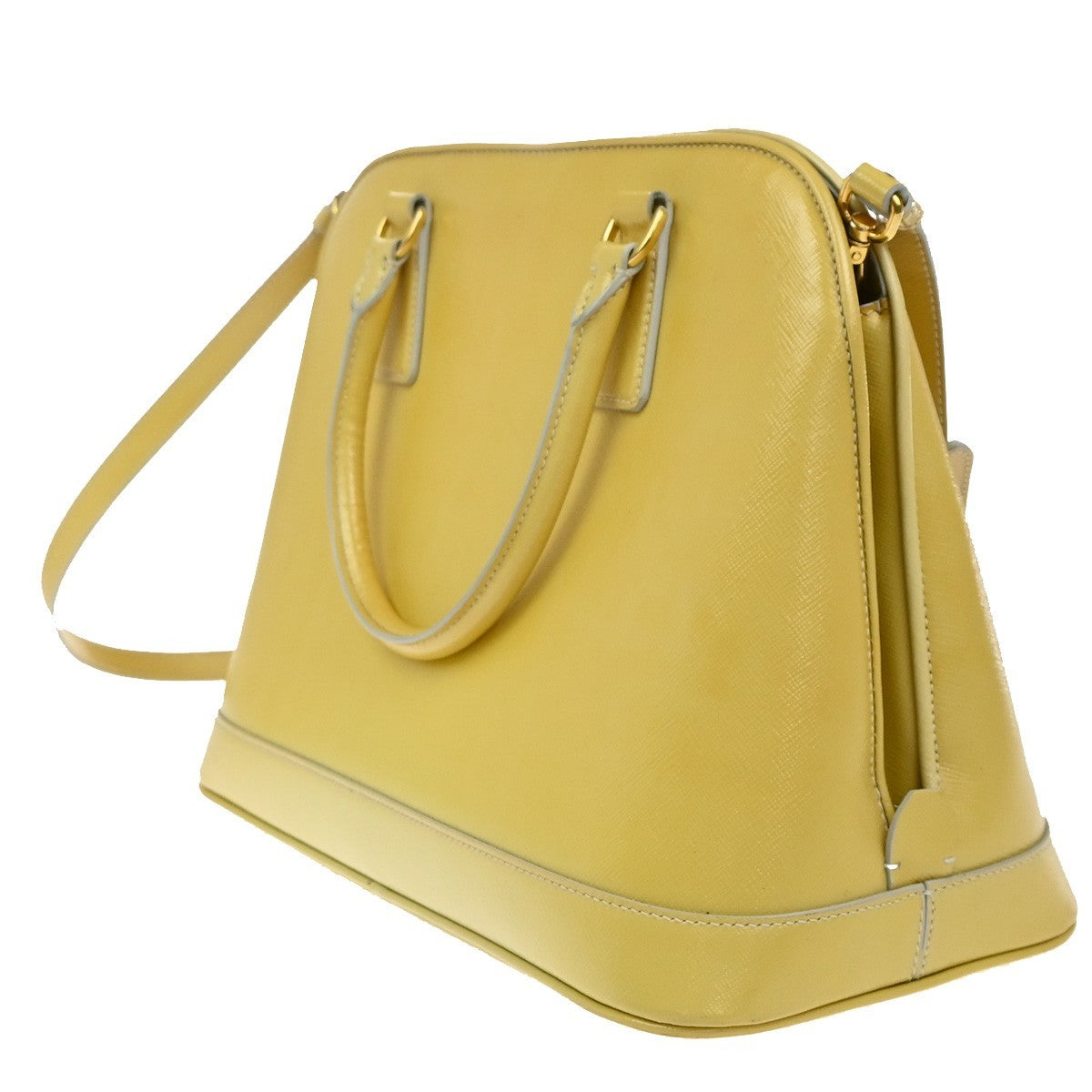 Prada Open Promenade Bag Saffiano Leather, Yellow, Leather, Handbag