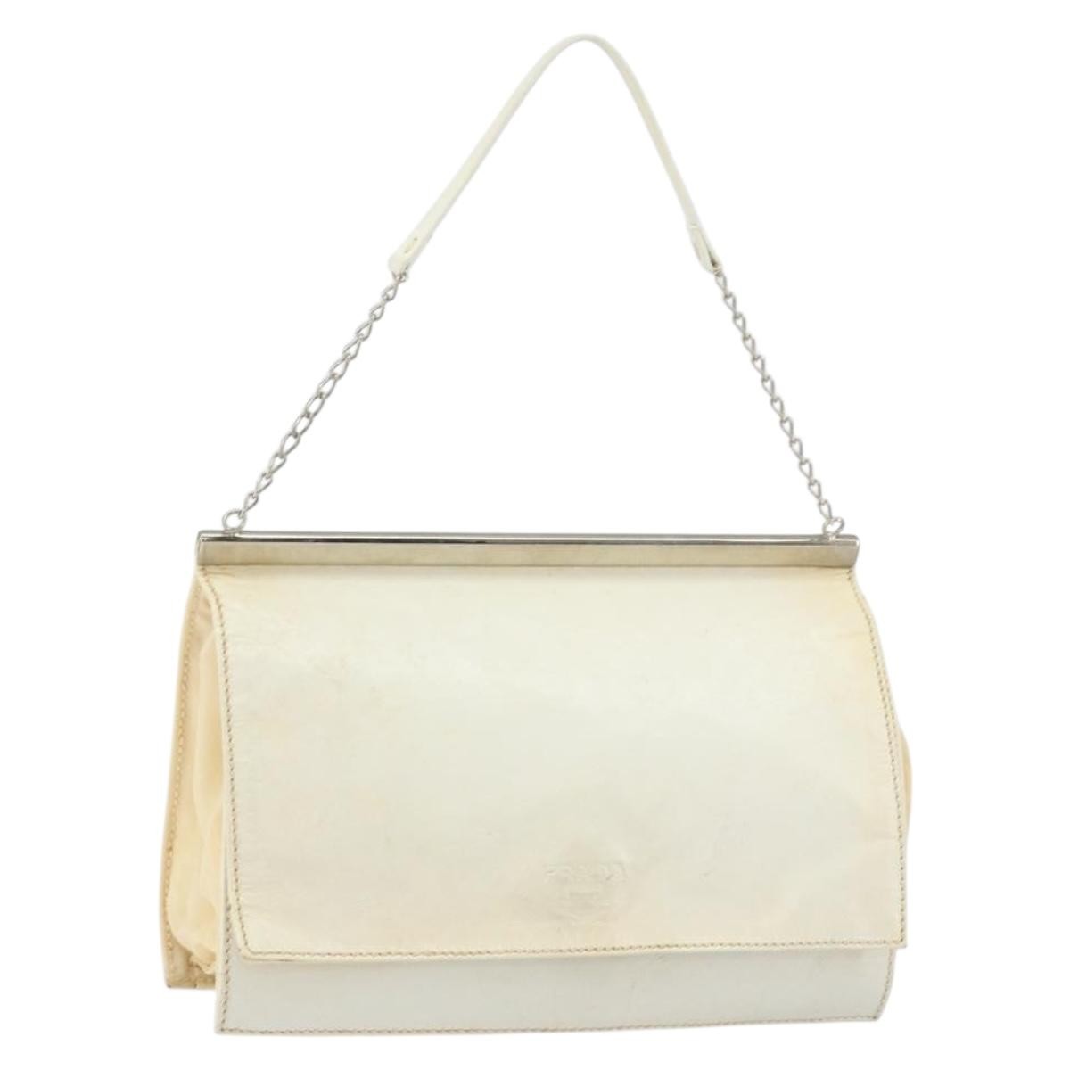 Prada Vintage Shoulder Bag Leather, WHITE, LEATHER, Shoulder bag