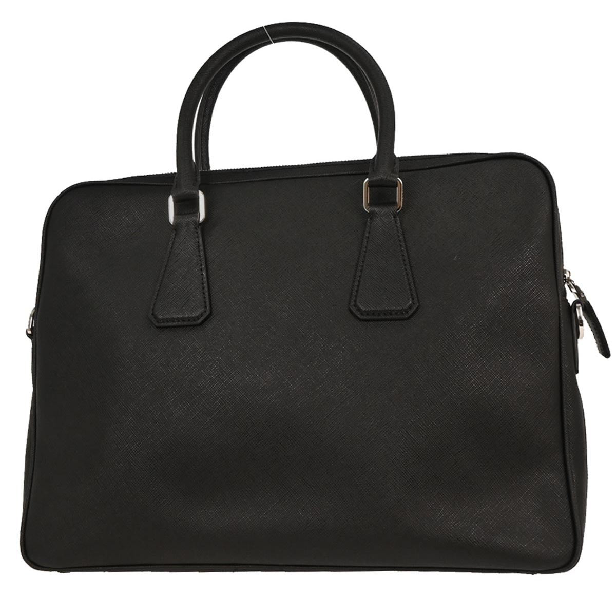 Prada Convertible Zip Around Briefcase Saffiano Leather, BLACK, LEATHER, Handbag