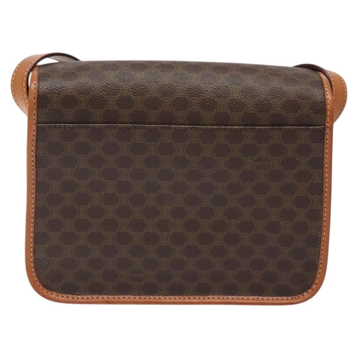 Celine Vintage Macadam Circle Logo Shoulder Bag Canvas and Leather, Brown, Canvas, Shoulder Bag