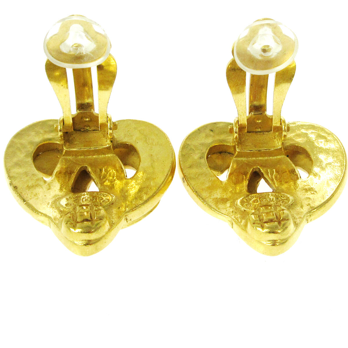 Chanel Vintage CC Heart Clip-On Earrings Metal, GOLD, GOLD, Earrings