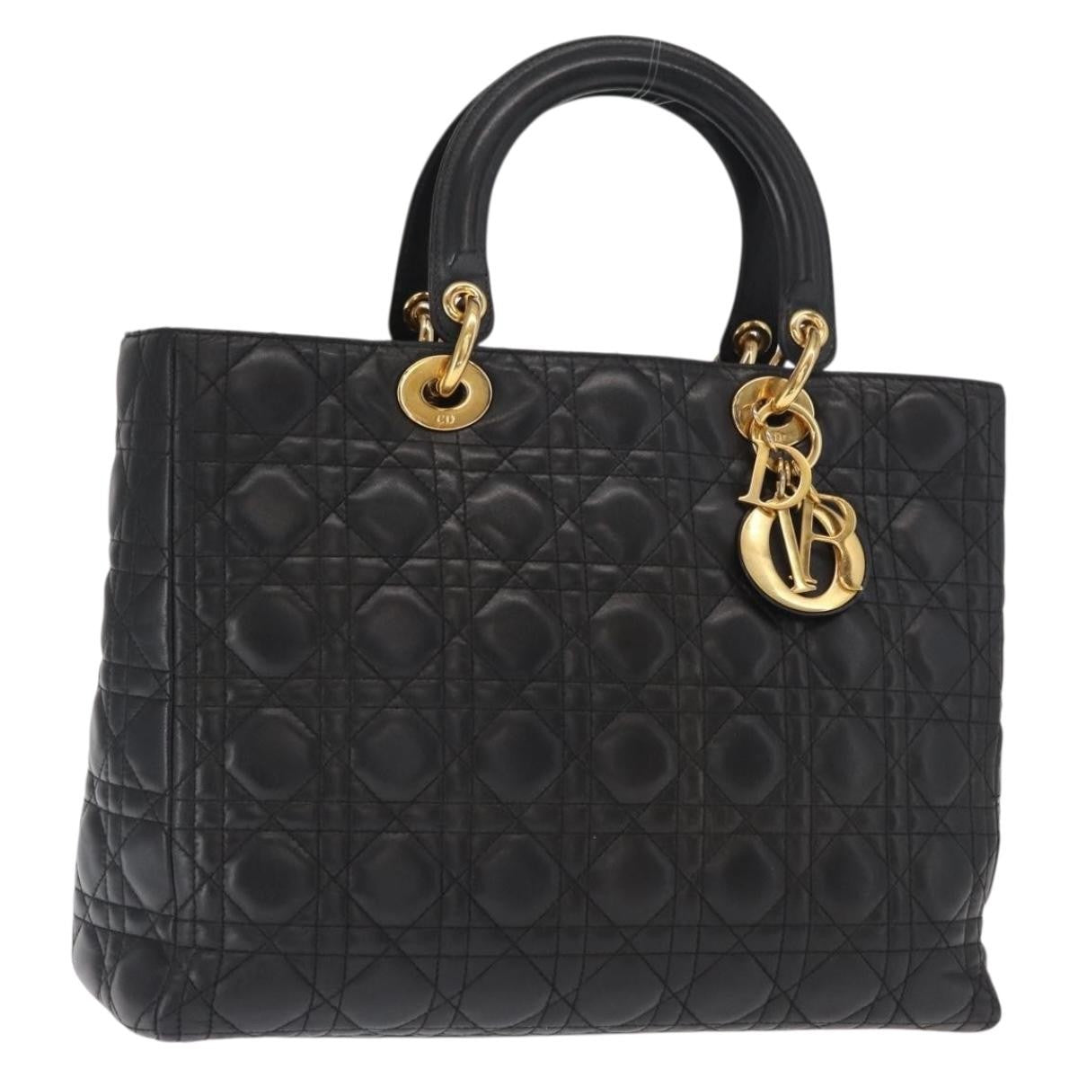 Christian Dior Lady Dior Bag Leather, BLACK, LEATHER, Handbag