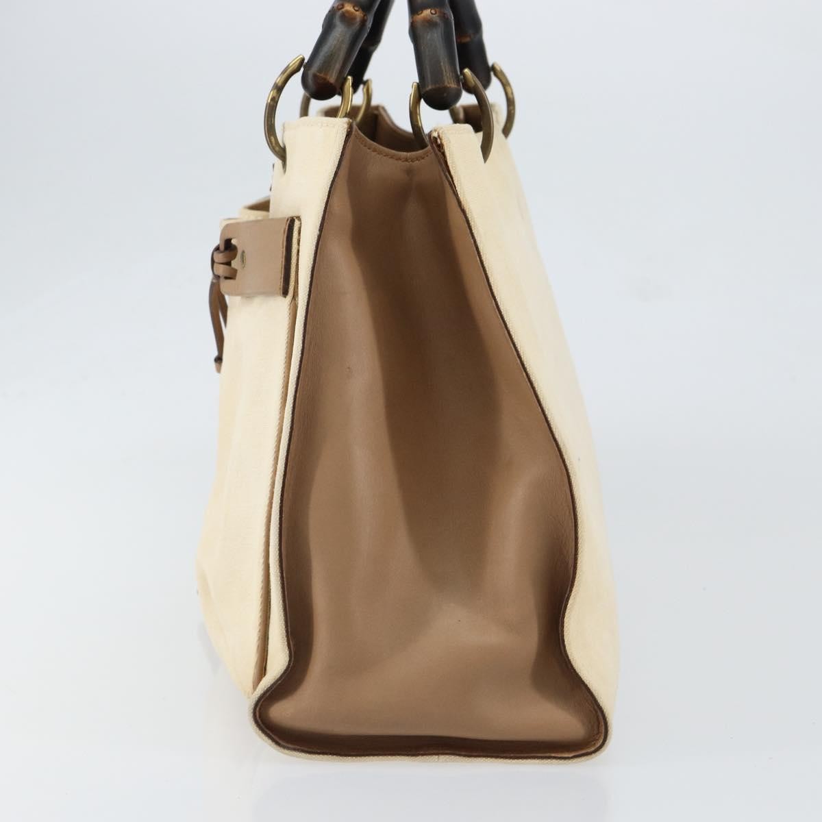 Gucci Bamboo Front Pocket Tote Canvas, ECRU, CANVAS, Tote bag