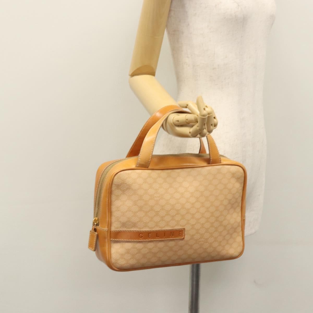 Celine Vintage Macadam Handbag Canvas and Leather, BEIGE, PVC, Handbag