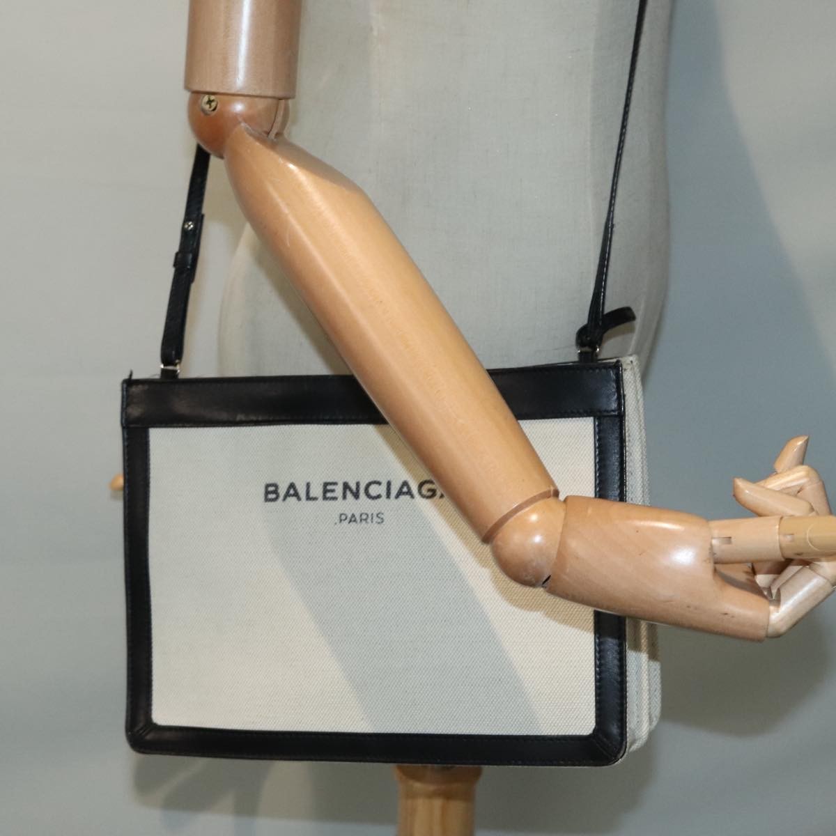 Balenciaga Navy Pochette Canvas and Leather, WHITE, CANVAS, Shoulder bag